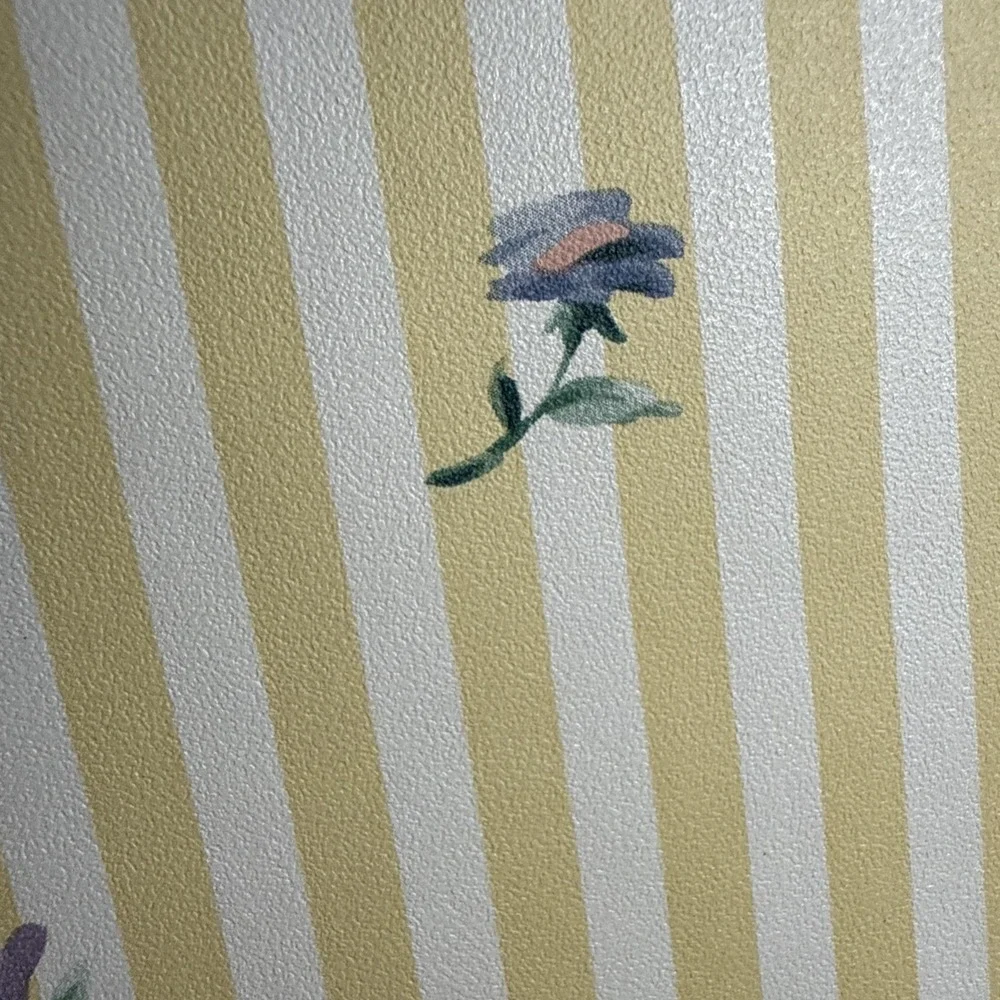 VTG Rolls Vintage Norwall Wallpaper Country Cottage Pastel Yellow Stripe Floral